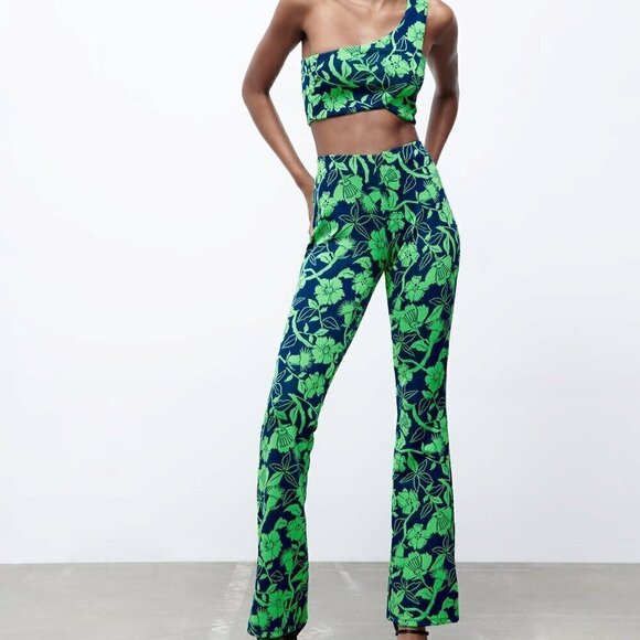ZARA JACQUARD FLORAL PRINT PANTS & TOP MATCHING SET - Picture 3 of 7